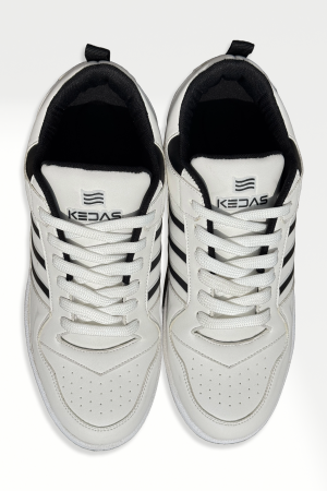 Men’s White Sports-Inspired Sneakers with Black Stripes