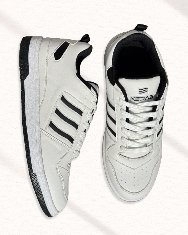 Men’s White Sports-Inspired Sneakers with Black Stripes - Image 3