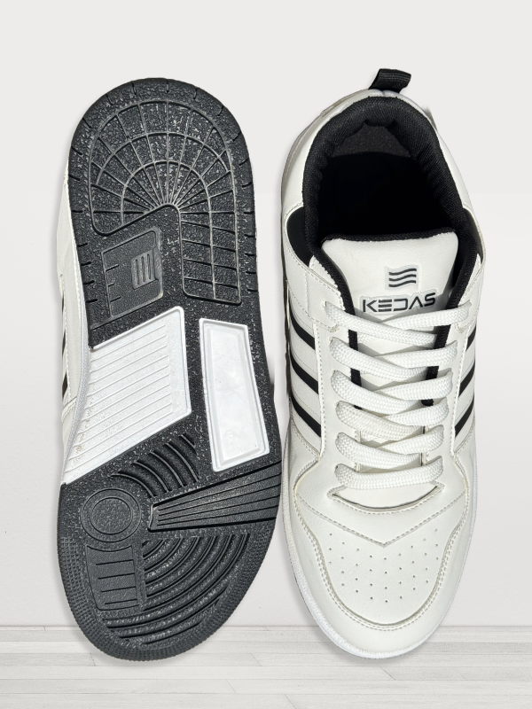 Men’s White Sports-Inspired Sneakers with Black Stripes - Image 2