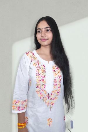 White Hand-Embroidered Floral Kurti